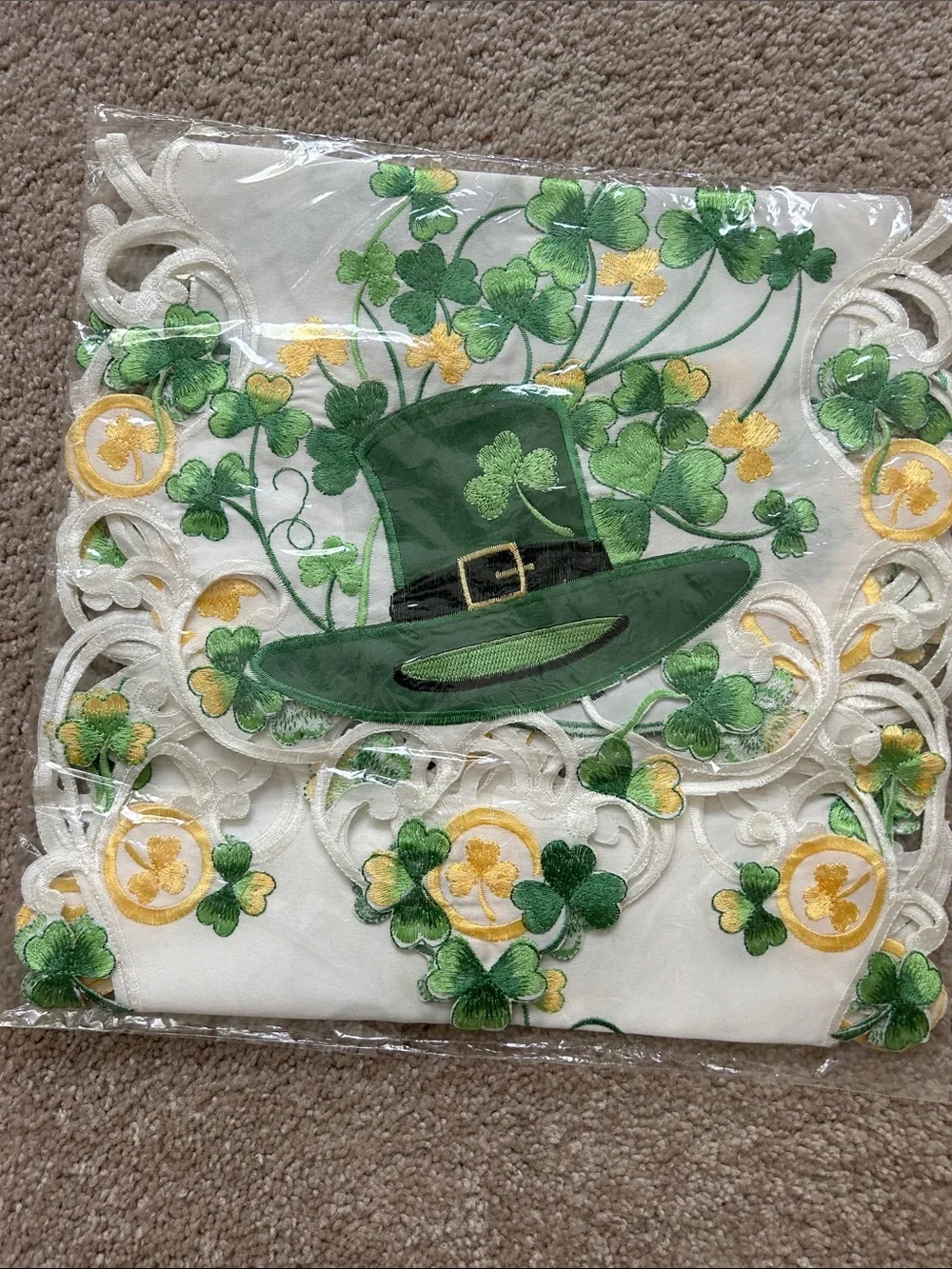 Festive Americana Dog Tea Towel & Shamrock St. Patrick's table runner Set